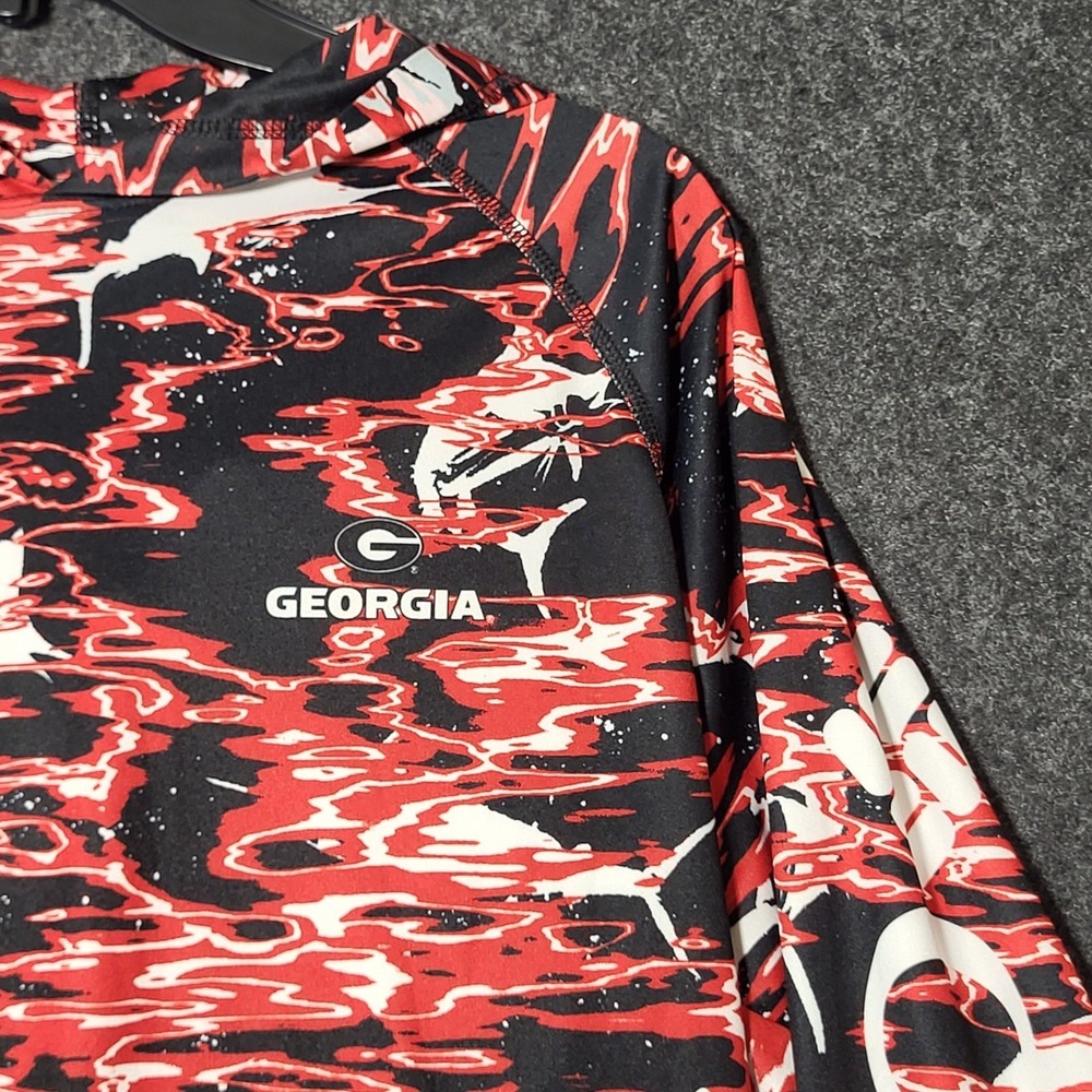 Georgia Bulldogs Columbia PFG Terminal Deflector Hoodie Mens Red Black Camo S